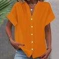 thumbnail image 1 of RXIRUCGD Fashion Women's Short Sleeved Solid Color Spring/summer Button Up Shirt Top, Orange, Size: M, 1 of 6