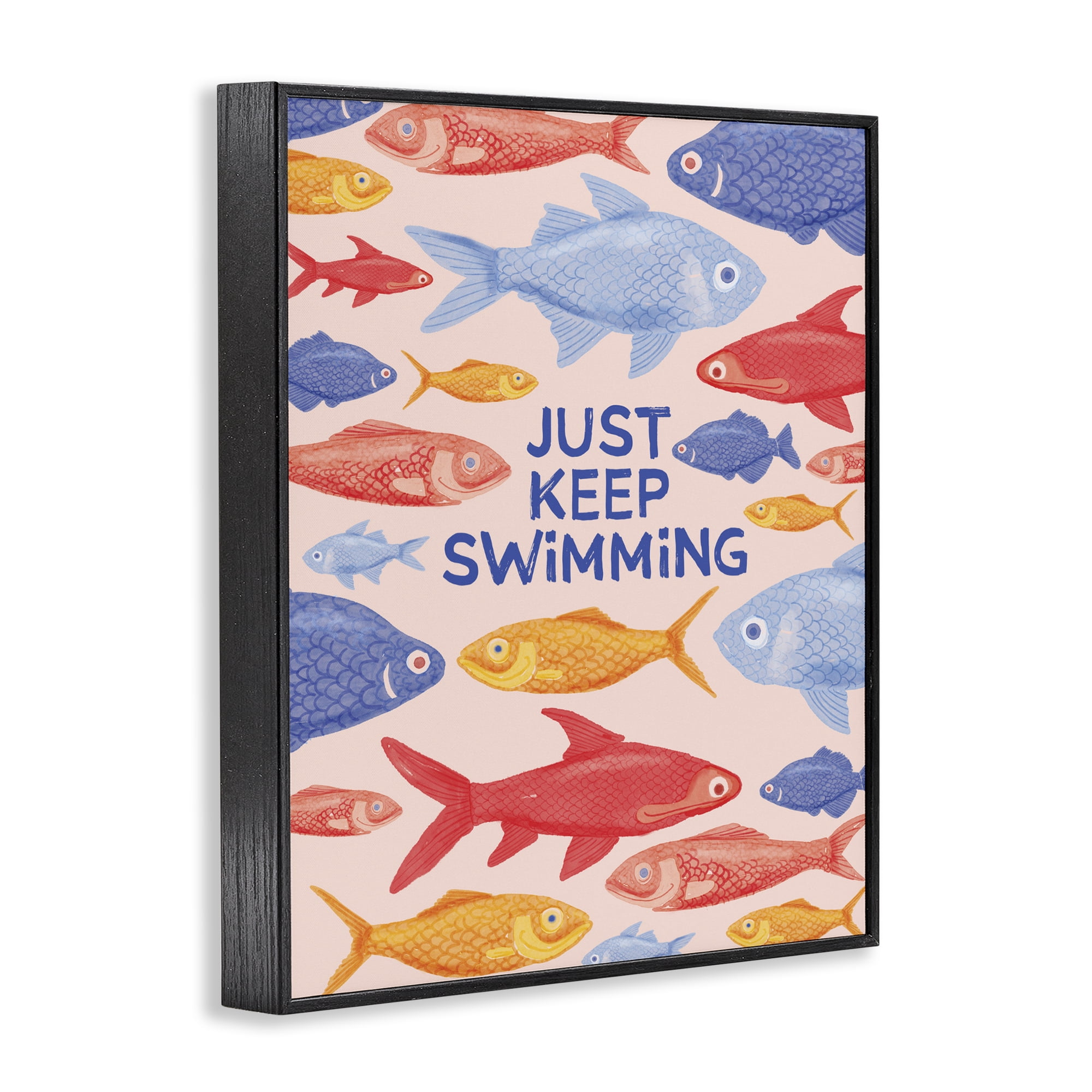 Stupell Industries Just Keep Swimming Fish Black Framed Giclee Art, design by The Paper Curator
