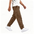 thumbnail image 4 of Efsteb 5-15 Years School Uniform Pants for Boys Cotton Baggy Drawstring Cargo Pant Elastic Waist Straight Leg Joggers Teen Back to School Trousers, Sports Outdoor ,Hiking Pants with Pockets, 4 of 8