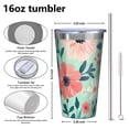 thumbnail image 4 of 16oz Tumblers Floral Pattern Stainless Steel Vacuum Insulated Double Wall Travel Tumbler Cups Mug with Lid and Straw,Cleaning Brush for Coffee,Tea, 4 of 4