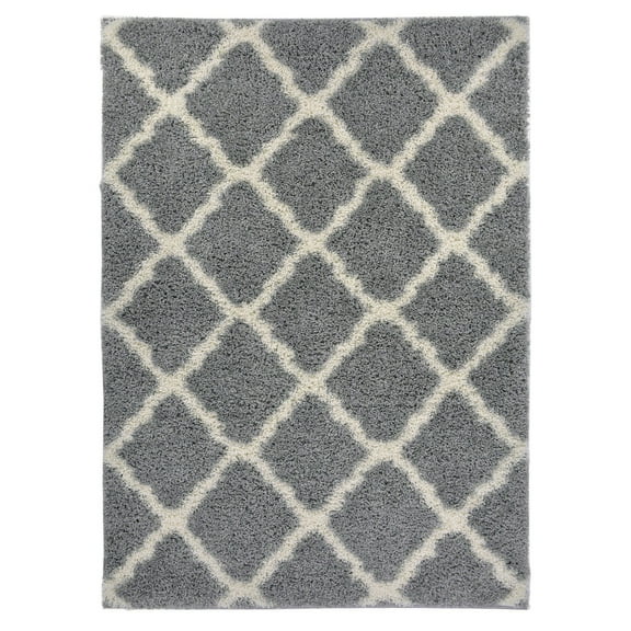 Moroccan Trellis Shag Area Rug Rugs New Shaggy Collection (Grey, 6'7"X9'6")