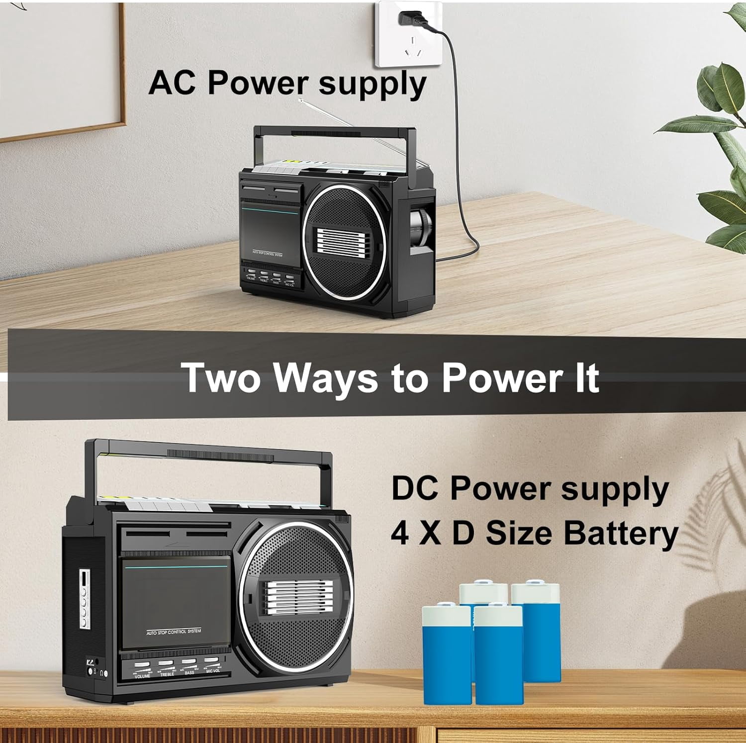 Portable Boombox Cassette Player Combo with Bluetooth,Retro Radio FM/AM/SW,Tape/USB Converter,Earphone Jack,Sound Amplifier,DC/AC Powered,Built-in MIC for Voice Recording,Great Gift for Seniors Kids