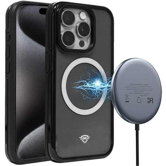 Designed for Apple iPhone 15 Pro Max (6.7") Transparent Basic Hybrid Frame TPU   PC Shockproof Compatible with Magsafe Magnetic Circle Phone Case Cover [Black]