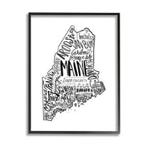 Stupell Industries Maine State Shape US Cities Typography Graphic Art Black Framed Art Print Wall Art, Design by The Saturday Evening Post