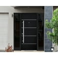 thumbnail image 3 of Front Exterior Prehung Steel Door / Deux 6083 Black Enamel / 2 Side Exterior Windows Sidelites/ Stainless Inserts Entry Metal Modern Painted W16+36+16" x H80" Right hand Inswing, 3 of 5
