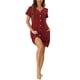 thumbnail image 2 of Pijamas cortos de manga corta para mujer INSPIRE CHIC con cuello en V y decoración de botones, ropa de dormir de longitud media, bata de noche XS roja, 2 of 6