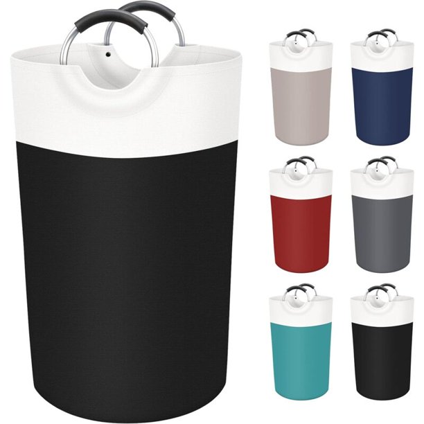 Cesto para ropa sucia, cestos de ropa sucia plegables, cesto para ropa sucia, resistente al agua con asas de aluminio protegidas con espuma para dormitorio universitario, familia, 90 l (negro)