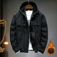 thumbnail image 2 of Mens Denim Jacket Lined Denim Jacket Contemporary Thick Warm Hooded Long Sleeve Jean Jacket Men Black XXXL, 2 of 7