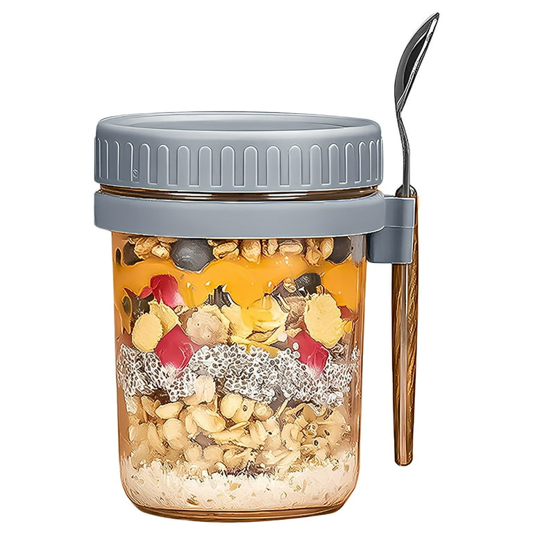 EJWQWQE Overnight Oats Container With Lid And Spoon, Overnight Oats Jars,  Portable Mason Jars With Lid For Cereal Container Capacity 350ML 