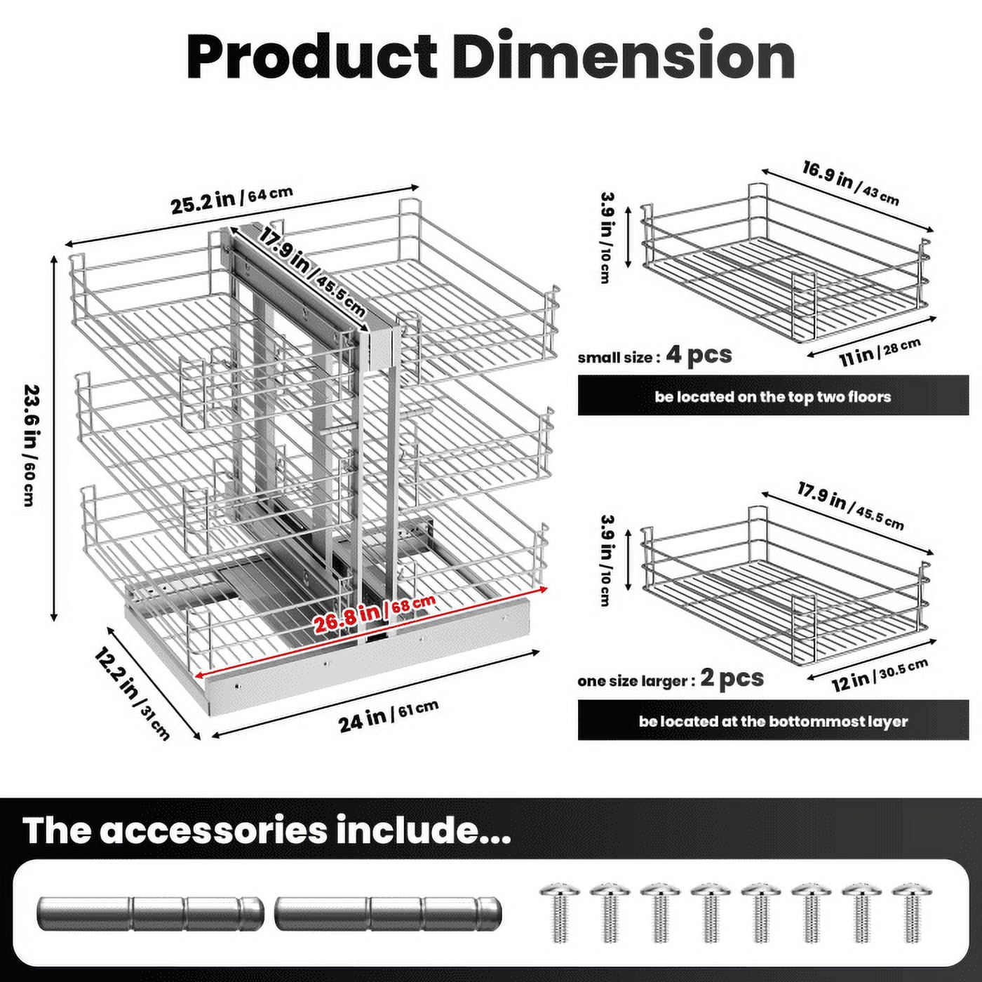 Under Sink Organizer, 108 lb Load Capacity, Left/Right Opening, Steel Shelf Organizer, for Kitchen, Garage​
