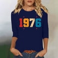thumbnail image 2 of Womens Birthday T Shirts 1976 Graphic Print Crew Neck 3/4 Length Sleeve Pullover Tops Casual Vintage Tees (S, Blue), 2 of 4
