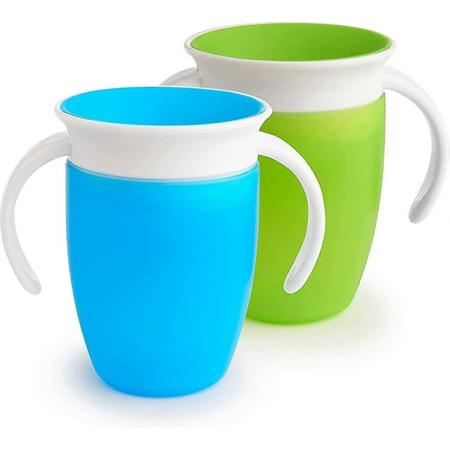 Miracle 360 Cup, Baby And Sippy Cup, Ideal Sippy, Water And Weaning Cup 6+ To 12 Months, 7 Oz/207 Ml, 2 Pack, Green & Blue