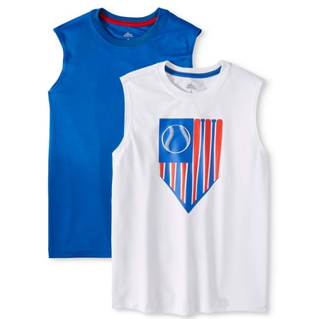 Boys Muscle Tee - Wonder Nation Poly Muscle Top, 2-Pack Set (Little Boys, Big Boys, & Husky)