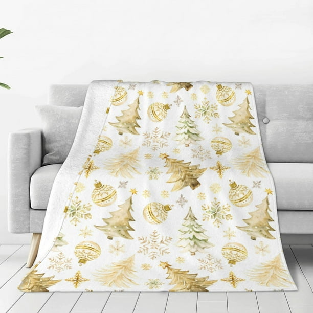 Balery Gold Christmas Tree Manta de Felpa Suave y Acogedora – Cobija de Franela Aterciopelada para Cama, Lavable y Cálida para Sofá, Mascotas, Transpirable-80"x60"