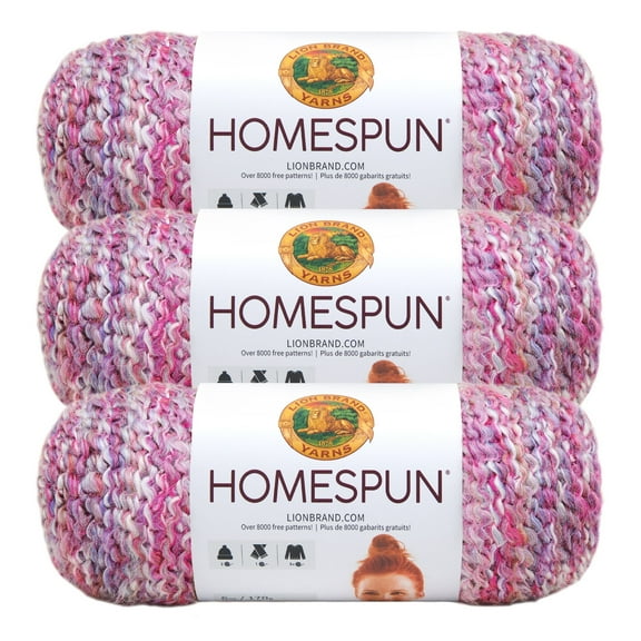 Lion Brand Yarn Homespun Mixed Berries, Purple & Pink mixed yarn, 790-411A Bulky Acrylic, Polyester Yarn 3 Pack