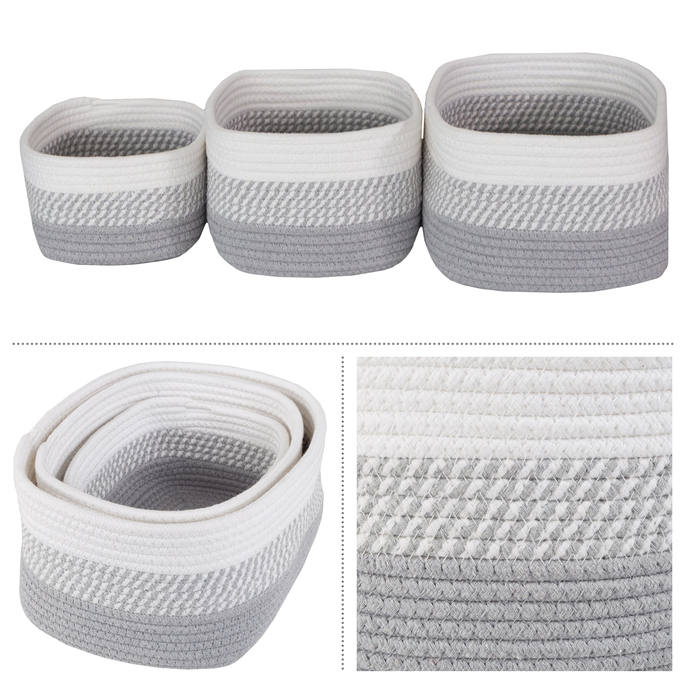 Home-Complete 3-Piece Basket Set for Nursery, Office, and Classroom (Gray)