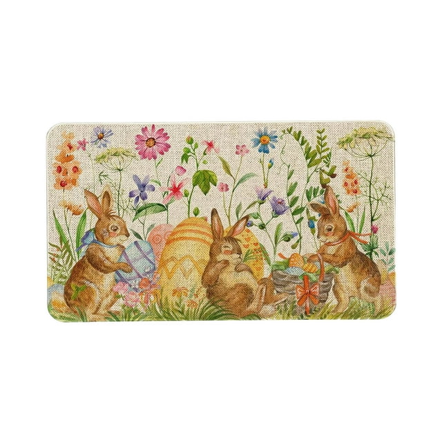 Christmas Tree Toppers Happy Easter Kitchen Mats Spring Bunny Eggs Flowers Floral Kitchen Mat Non Slip Washable Kitchen Floor Sink Mats Decorations For Home Kitchen