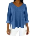 thumbnail image 3 of BXSRUTA Women's Fashion Casual V Neck Long Sleeve Blouse Soft Lightweight Polyester Imitation Denim Top, 3 of 7