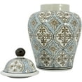 thumbnail image 4 of Galt International Light Blue & Brown Hand Painted Mosaic Ceramic Ginger Jar 12" with Lid Porcelain Chinoiserie Temple Jar Vase Kitchen Home Decor for Interior Design, 4 of 11