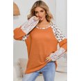 thumbnail image 5 of Women's Orange Leopard Colorblock Waffle Knit Top, 5 of 5