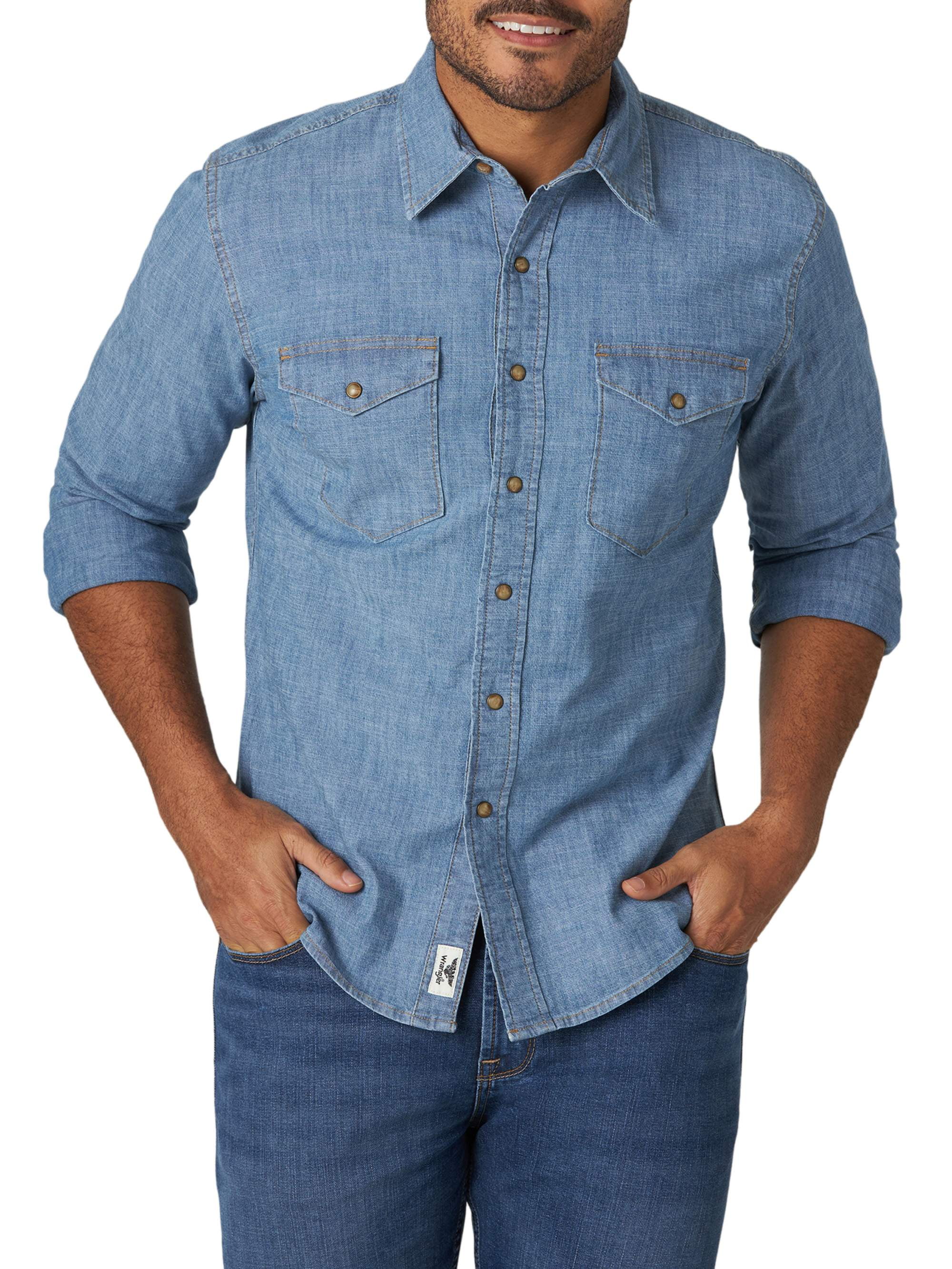 Wrangler Men's Long Sleeve Premium Slim Fit Denim Shirt - Walmart.com