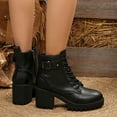 thumbnail image 2 of Dasayo Kitten Heel Women's Boots Ankle Dress Black Snip Toe Faux Leather Lace up Buckle Boots Women Shoes 36, 2 of 9