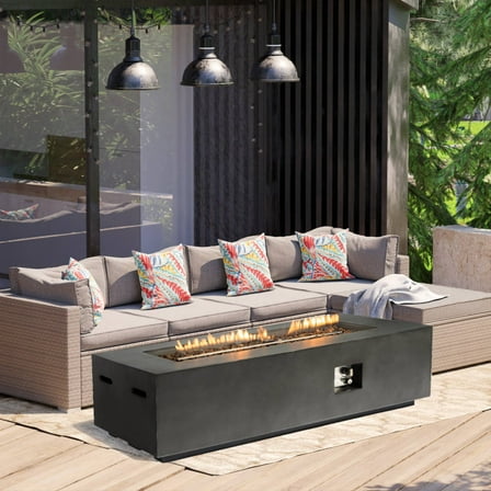 Outdoor Rectangle Propane Fire Pit Table 60inch, 50,000 BTU Concrete Fire Table with Waterproof Cover, Auto-Ignition, Free Lava Rocks