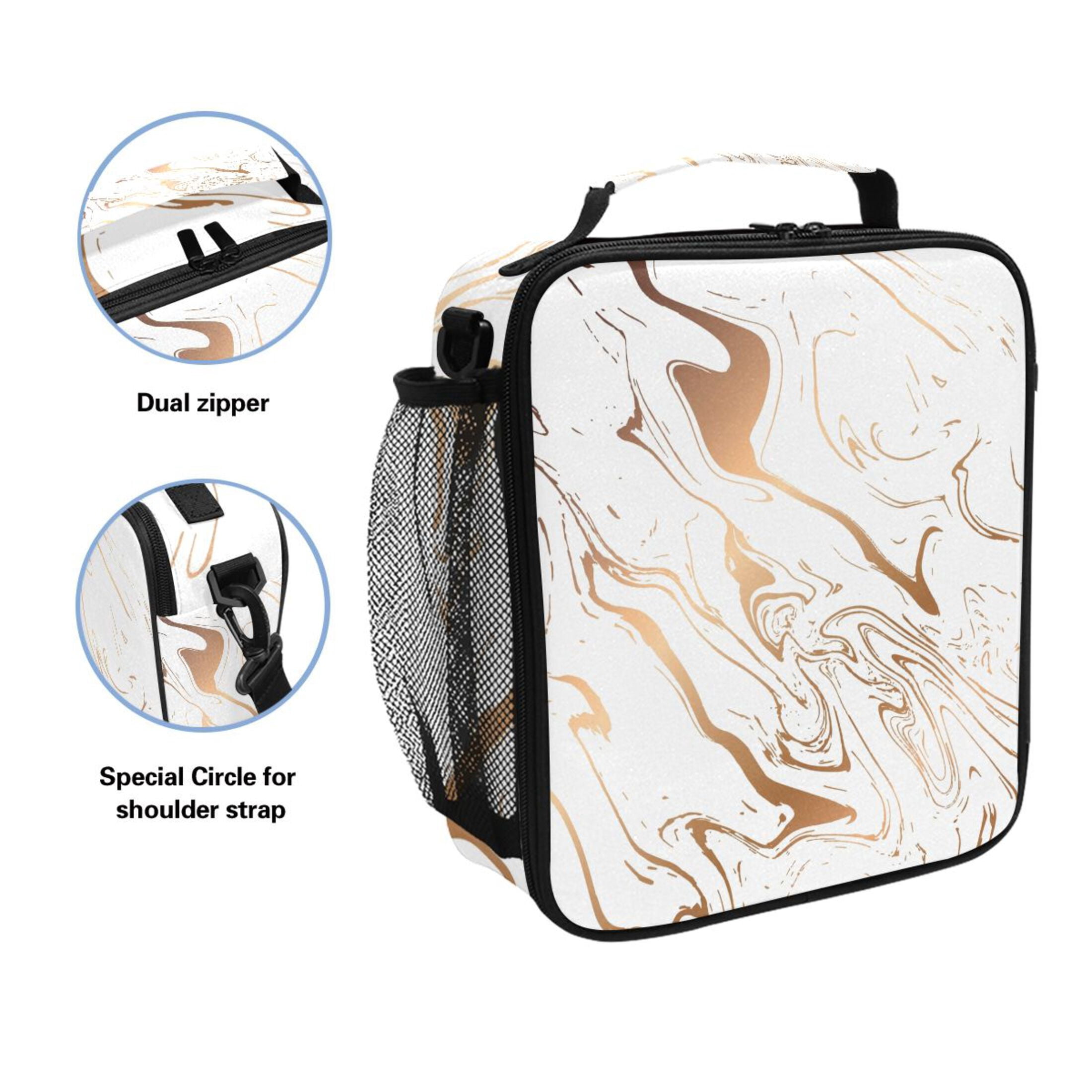 ALAZA White Marble Kids Lunch Bag Insulated Lunch Box Thermal Cooler Tote