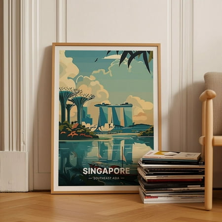 Singapore Skyline Travel Minimalist Southeast Asia Art, Unframed Paper Poster 8x10in