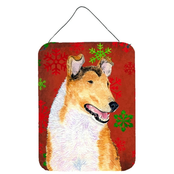 Collie Smooth Red Green Snowflakes Christmas Wall or Door Hanging Prints