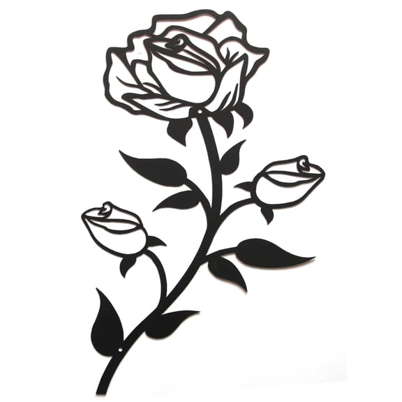 ESTART Black Metal Rose Wall Decor, 15" Floral Sculpture, Valentine Ornament for Bathroom, Bedroom & Living Room