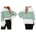 thumbnail image 3 of Suéteres de Punto A Rayas de Gran Tamaño para Mujer, Ropa de Otoño 2025, Suéter de Cuello Redondo de Invierno con Abertura Lateral Verde M, 3 of 6