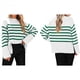 thumbnail image 3 of Suéteres de Punto A Rayas de Gran Tamaño para Mujer, Ropa de Otoño 2025, Suéter de Cuello Redondo de Invierno con Abertura Lateral Verde XL, 3 of 6