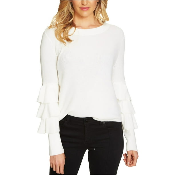 1.STATE suéter con volantes en niveles para mujer, blanco, pequeño