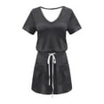 thumbnail image 3 of USSUMA Dresses for Women 2025 Casual Spring Summer Dresses Short Sleeve V Neck Casual Solid Color Dress with Pocket Tie Mid-Calf Dress Casual Dresses Comfortable Dresses Party Gray Dress Size-XXL, 3 of 4