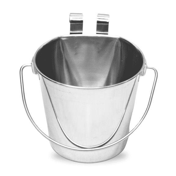 AASPIRE PETS Stainless Steel Dog Water & Food Bucket Flat Sided Pail Dual Hooks (4 Quart)