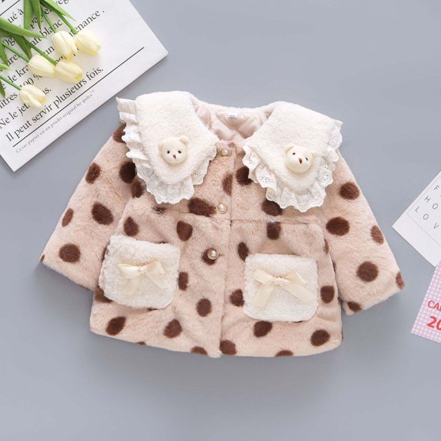 uublik Winter Warm Coat Girls Button Down Fleece Jacket with Pockets Fall Winter Outwear Brown, Size 1-6 Years
