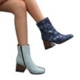 thumbnail image 2 of KIJBLAE Women's Trendy Snakeskin Pattern Ankle Boots Fashion Block Heel Square Toe Chunky High Heel Zipper Boots Fall Winter Shoes Blue 39, 2 of 4