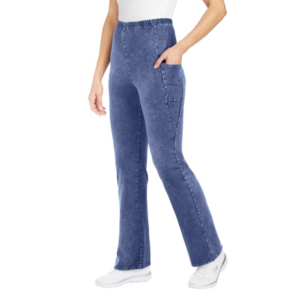 Woman Within Plus Size Tall Stretch-Cotton Knit Pull-On Bootcut Pocket Leggings