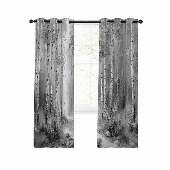 Grey Blackout Curtains 84 Inches Long for Bedroom, Modern Oil Painting Art Forest Thermal Insulated Room Darkening Black Out Window Curtain Panels Grommet Drapes for Living Room