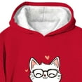 thumbnail image 4 of Adorable Cat with Heart Print Girls Red Cropped Hoodie - Fleece Lined Long Sleeve, Soft Stretch 95% Polyester 5% Spandex, Size 110-160 for 4-12 Kids,Size 5-6T, 4 of 5