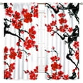 thumbnail image 2 of Cherry Blossom Curtains, Red Cherry Floral Plum Blossom Flowers Japanese Asian Style Blackout Rod PocketWindow Drapes Treatmtents for Living Room Bedroom Kitchen Fabric 2 Panels, 84"x63" Inch, 2 of 2