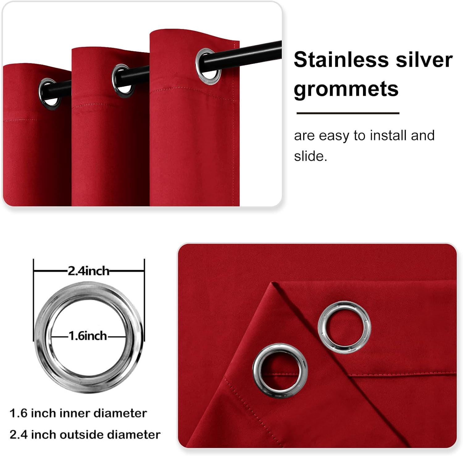 Set of 2 panels K68 red color blackout unlined thermal light blocking drapes for living room window curtain top grommets noise reducing 37" wide X 84" length each panel