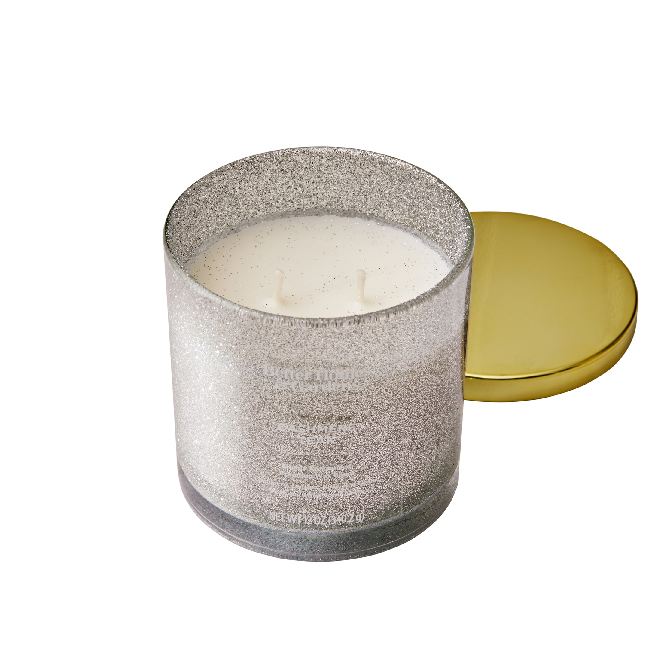 Better Homes & Gardens 12oz Cashmere & Teak Scented 2 - Wick Glitter Jar Candle