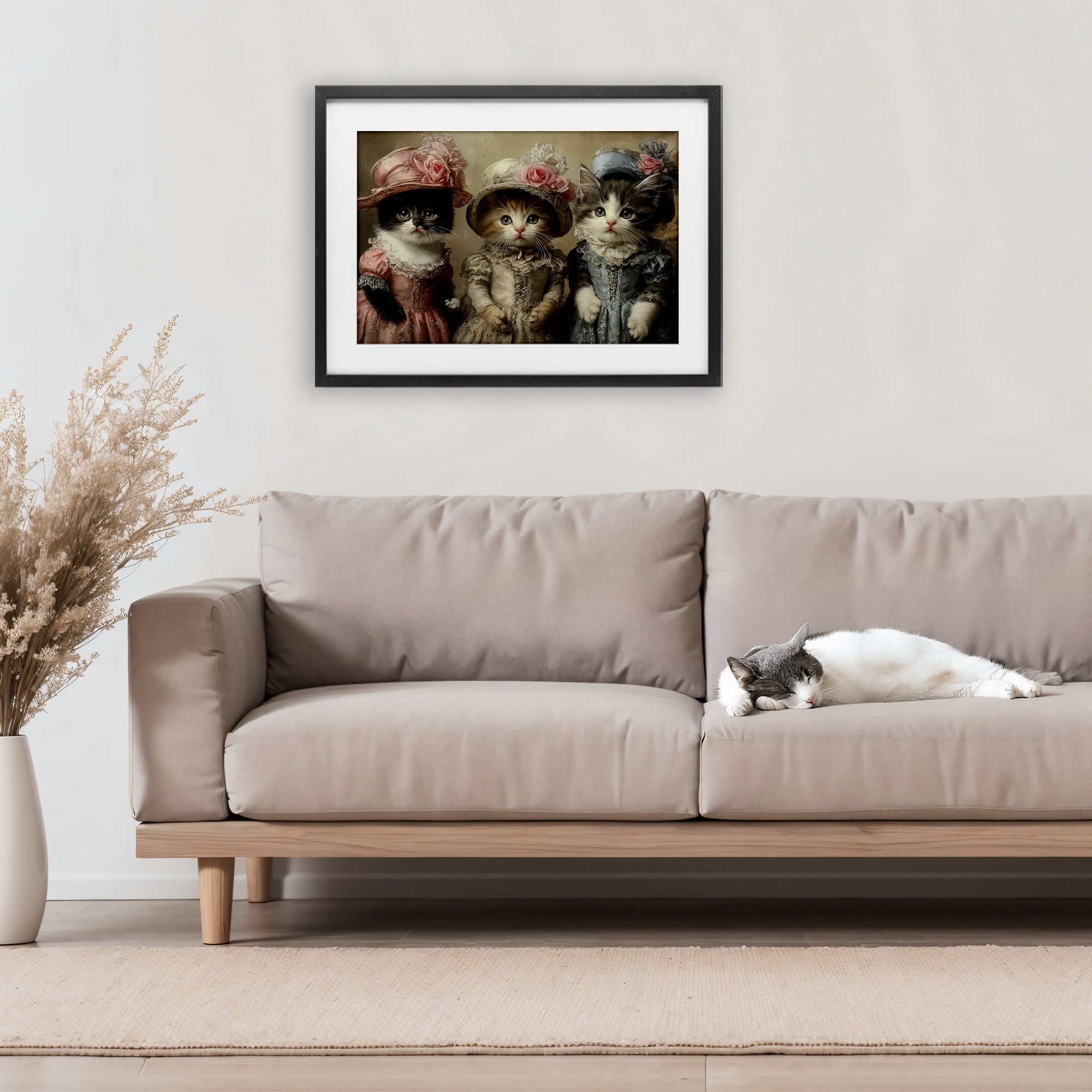 Stupell Industries Vintage Dress Cats Black Framed Print Under Glass, design by The Wands Want