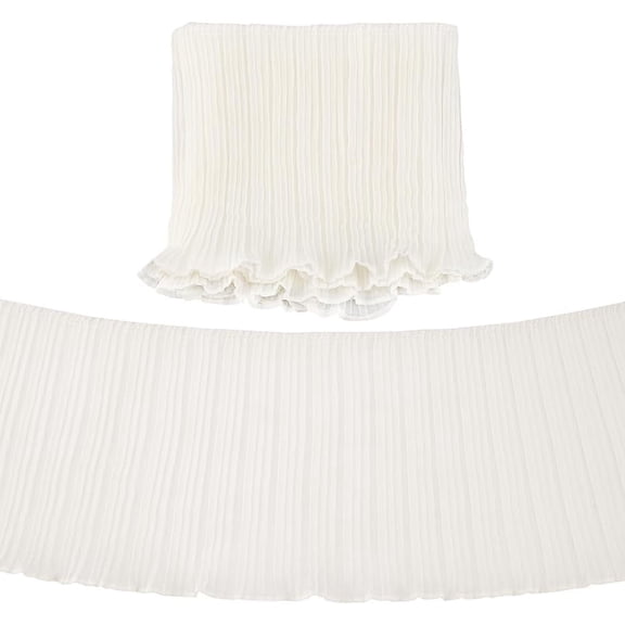 4 Yards White Pleated Chiffon Ribbon 6.7inch Wide Polyester Pleated Elastic Lace Ribbon Wave Edge Ruffled Lace Trims for Dress Gown Doll Decoration Clothes Accessories DIY Craft