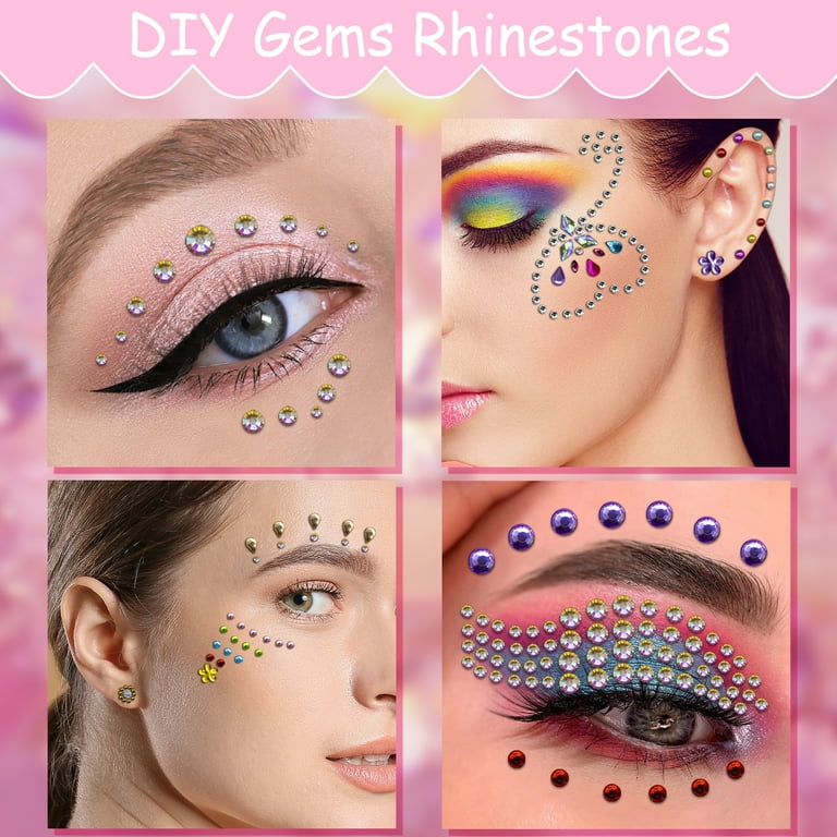 8 Sheets Self-Adhesive Rhinestone DIY Face Jewels Stick on Eye Body Face  Gems Rhinestone Stickers Rhinestones for Makeup, Crafts and Nail Art  Decorations, Festival, Carnival 