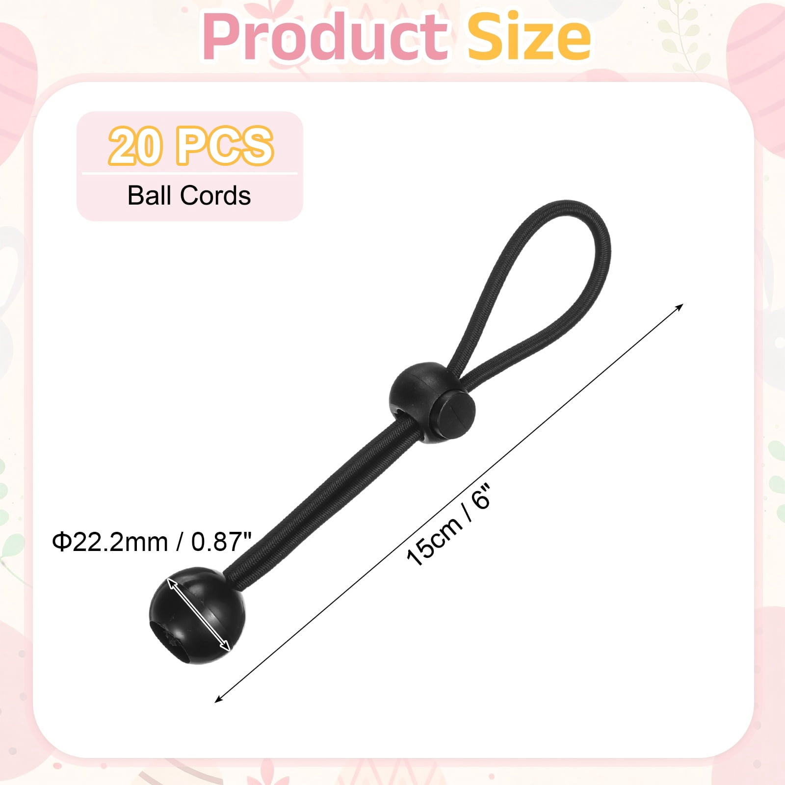 Uxcell Ball Bungee Cords, (15cm / 6 Inch, Black) (20 PCS) Universal Bungee Tie Downs, Suit for Shelter Camping Cargo Outdoor Roller Blinds Tents Canopies Tarp