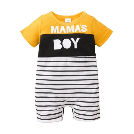 

Kucnuzki Infant Baby Boy Clothes 9 Months Summer Bodysuit 12 Months Short Sleeve Contrast Stripe Prints Cozy Jumpsuit Bodysuit Yellow