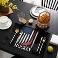 thumbnail image 3 of Black American Flag Placemats Set of 12, Abstract Red Hockey Stripes Us Flag Placemats for Dining Table, Place Mats for Kitchen Tabletop, Waterproof Wipeable Dining Table Mats Set, 3 of 9